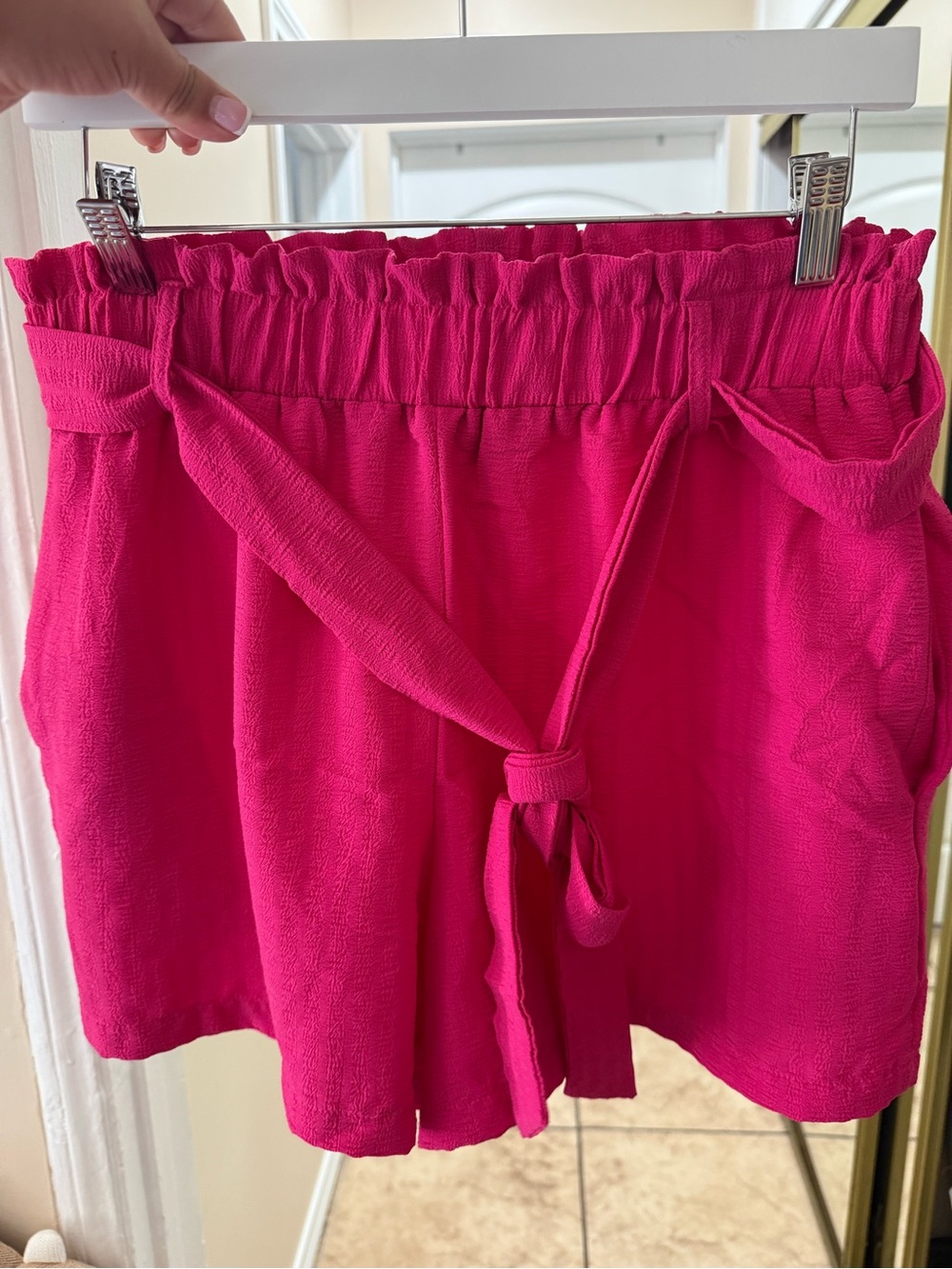 SHEIN Hot Pink High Waist Tie-Front Shorts